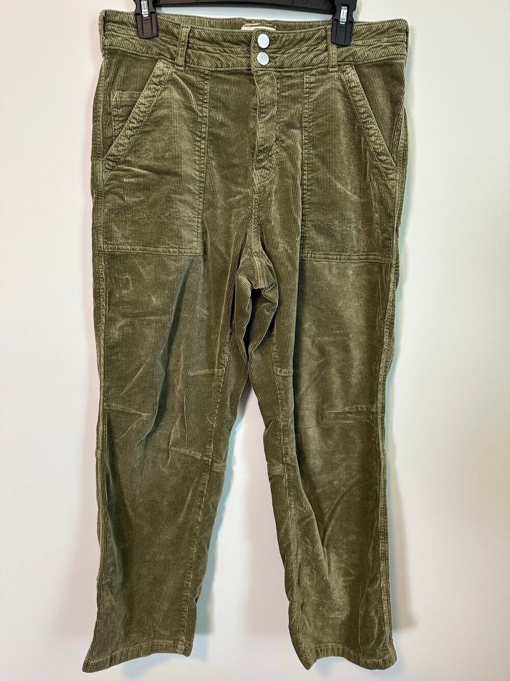 Pilcro Anthropologie Corduroy Utility Pants Womens 30 Olive Green High Rise Boho